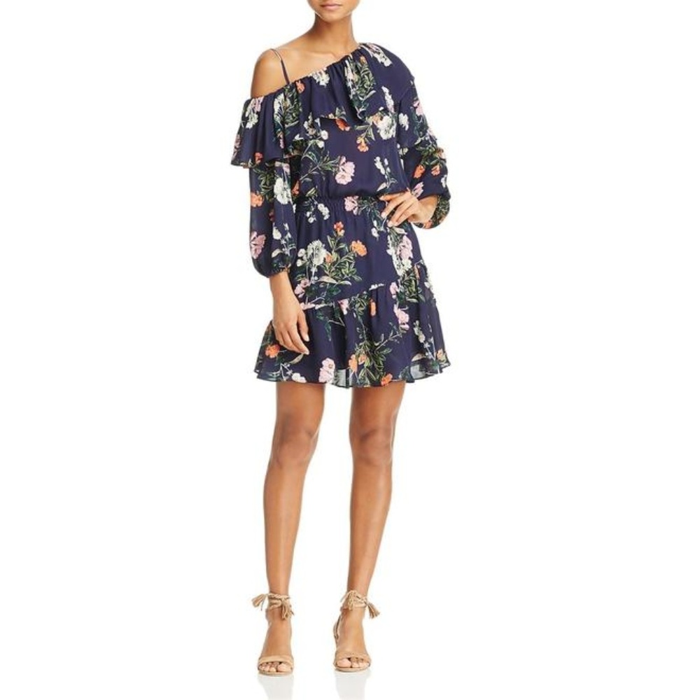 PARKER Clarisse floral ruffle one shoulder dress